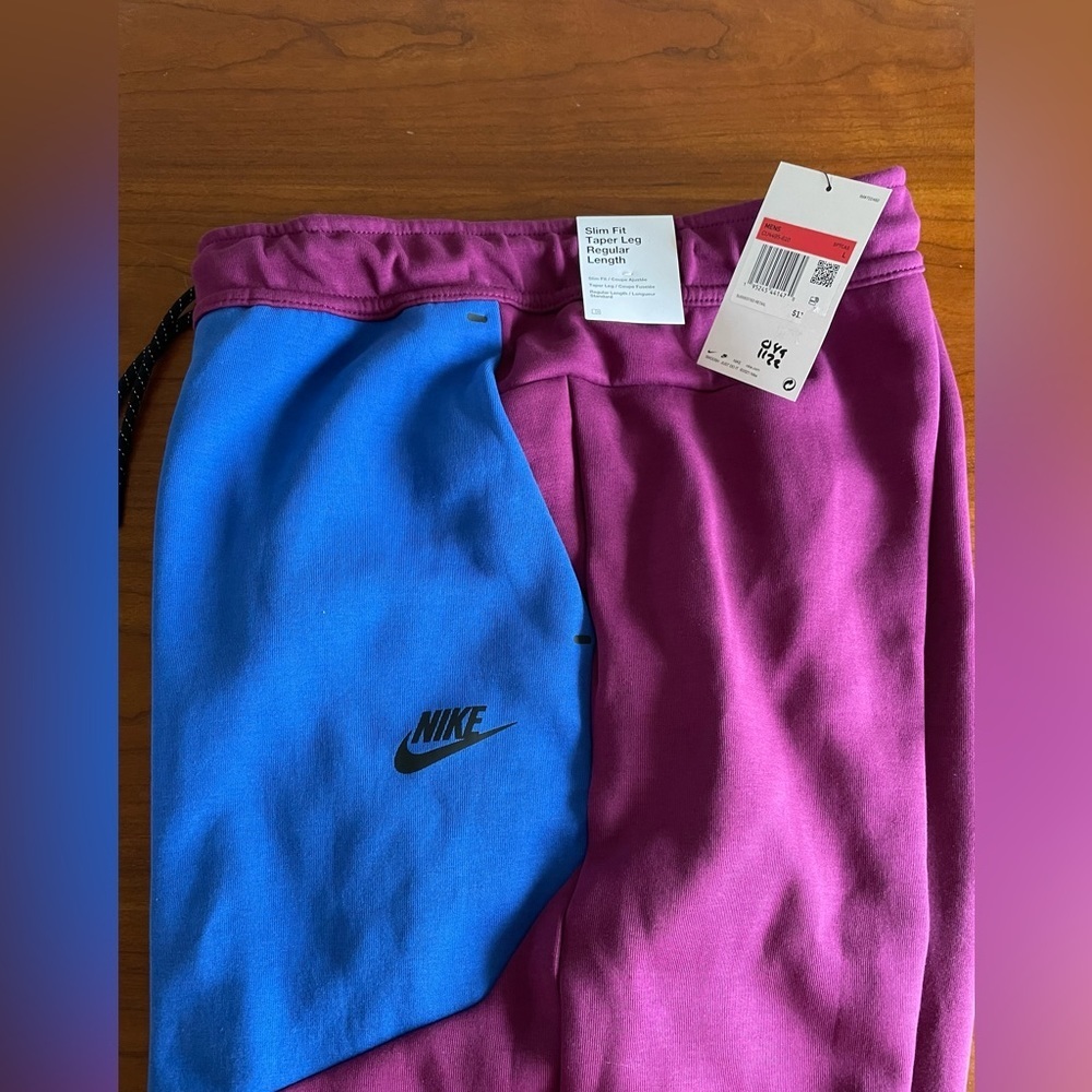 New Nike Tech Fleece Pants Joggers Maroon Blue Slim Fit Mens Large [CU4495 610] - Picture 2 of 5